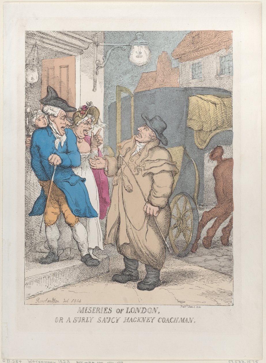 Miseries of London, nebo Surly Saucy Hackney Coachman, 4. června 1814, 4. června 1814. od Thomas Rowlandson