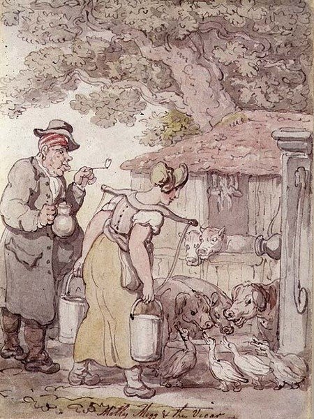 Molly Moggs a vikář (pero a inkoust, akvarel) od Thomas Rowlandson