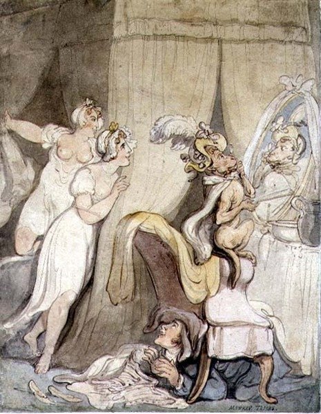 Monkey Tricks, cca 1800 (pero a inkoust s akvarelem na papíře) od Thomas Rowlandson