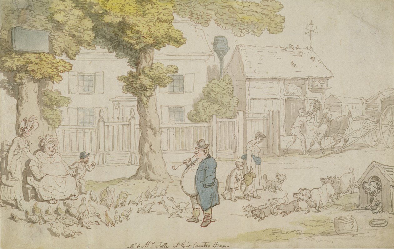 Pan a paní Jolly v jejich venkovském domě (akvarel, pero, inkoust a tužka na papíře) od Thomas Rowlandson