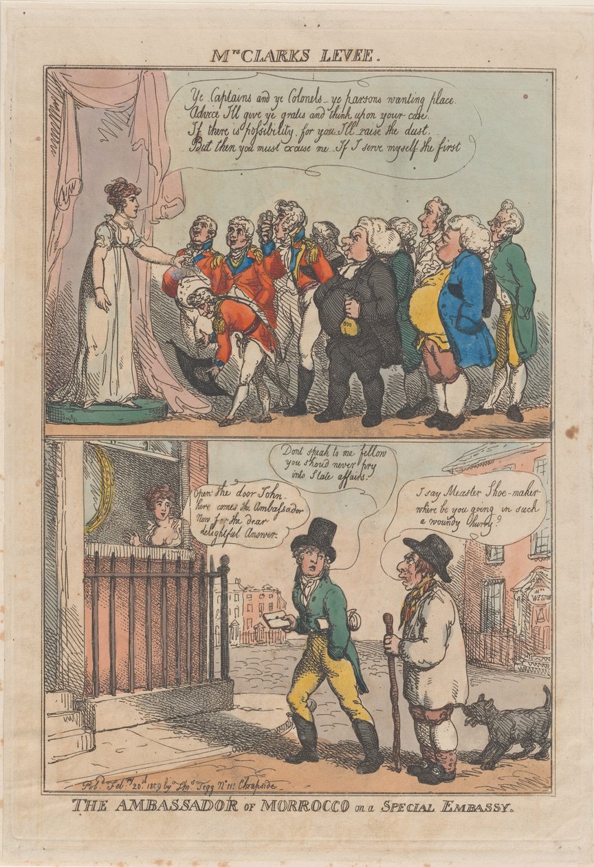 Levee paní Clarkové. Velvyslanec Maroka na zvláštním velvyslanectví, 20. února 1809. od Thomas Rowlandson