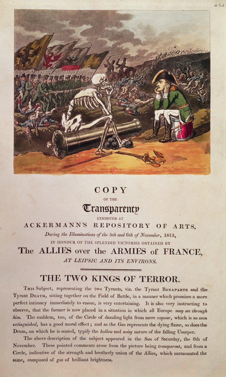 Napoleon a Smrt sedí spolu na bitevním poli u Lipska (viz také 266072) od Thomas Rowlandson