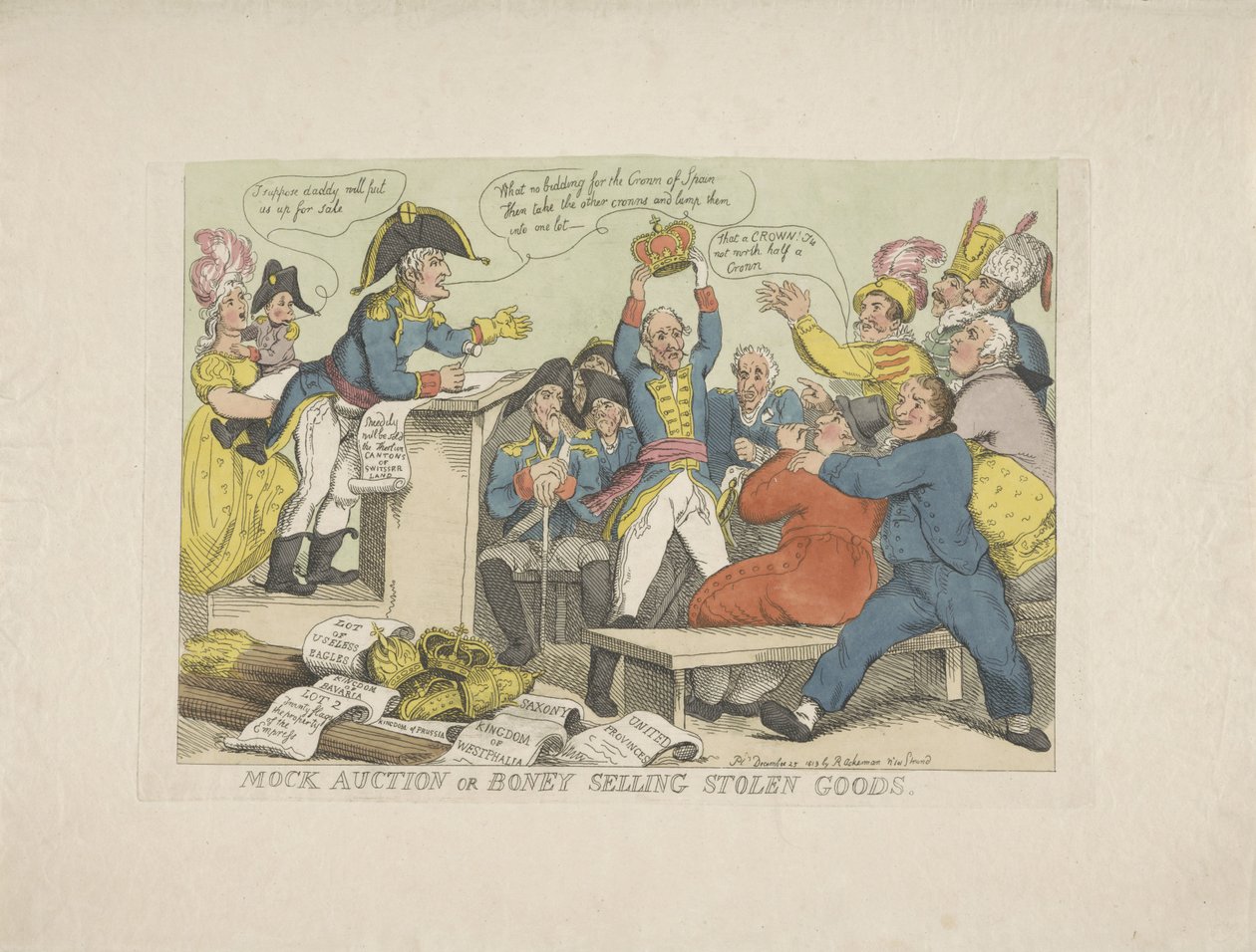 Napoleon prodává ukradené zboží, 1813 Falešná aukce nebo Bony prodávající kradené zboží (název na předmětu) od Thomas Rowlandson