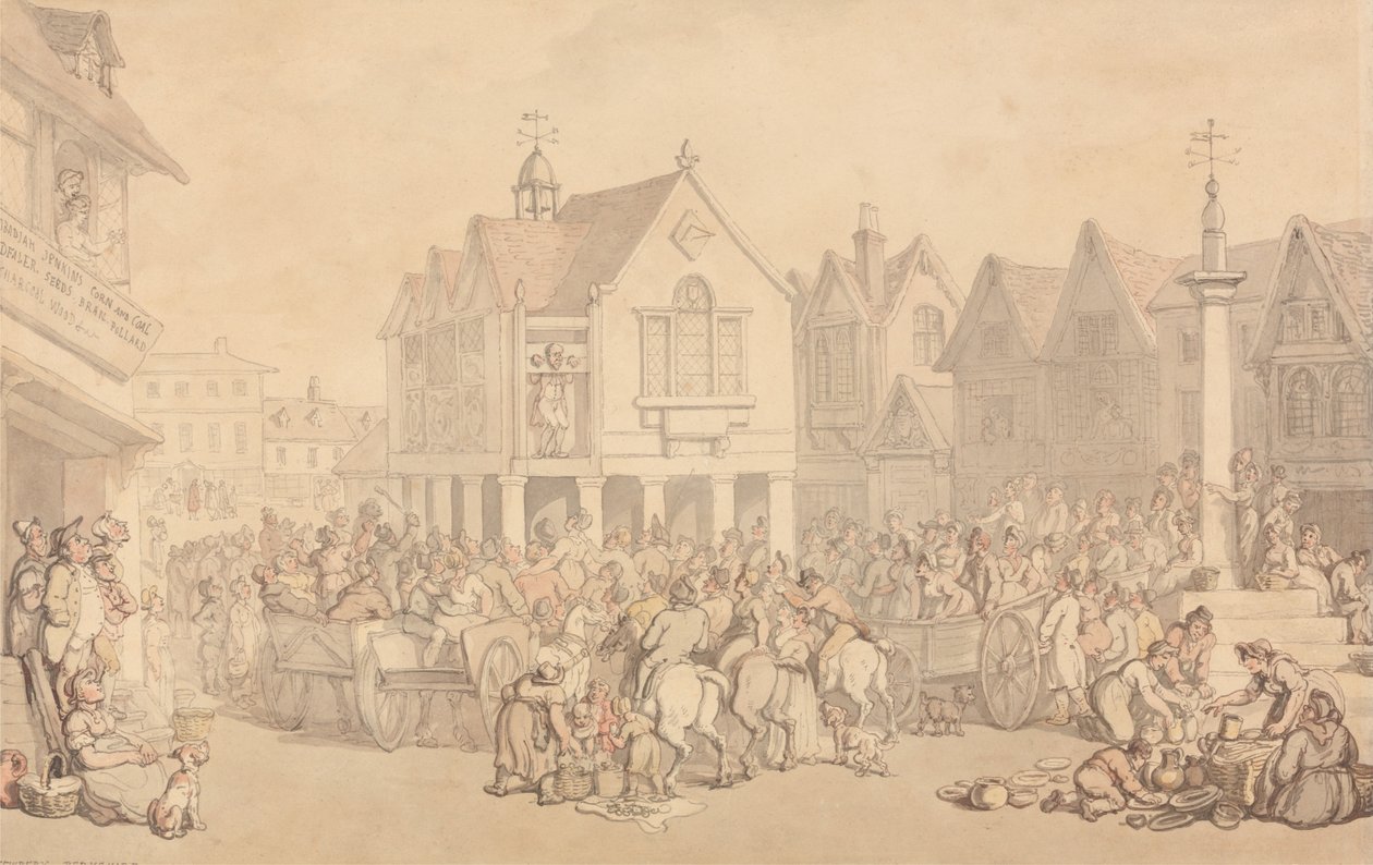 Newbury Market Place, Berkshire od Thomas Rowlandson