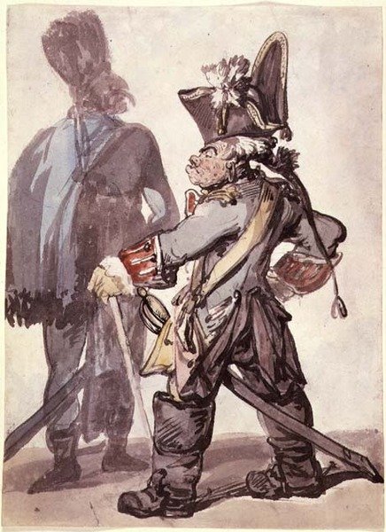 č. 2160 Fridrich Veliký (1712-86) a jeden z jeho důstojníků (pero, sépie a akvarel na papíře) od Thomas Rowlandson