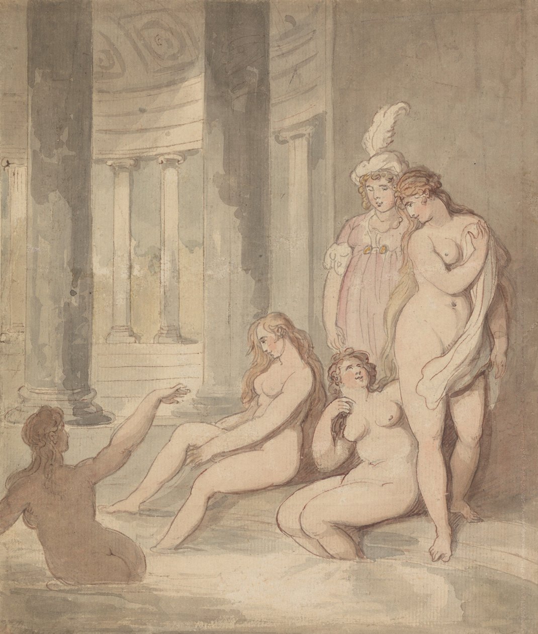Nymfy v římských lázních od Thomas Rowlandson