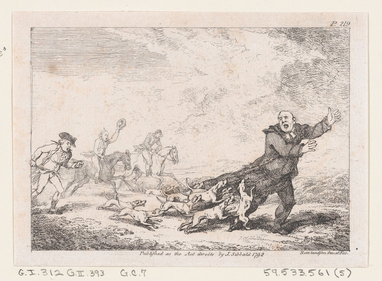 Parson Adams se zapojil do nebezpečného loveckého dobrodružství, z Dobrodružství Josepha Andre..., 1792. od Thomas Rowlandson