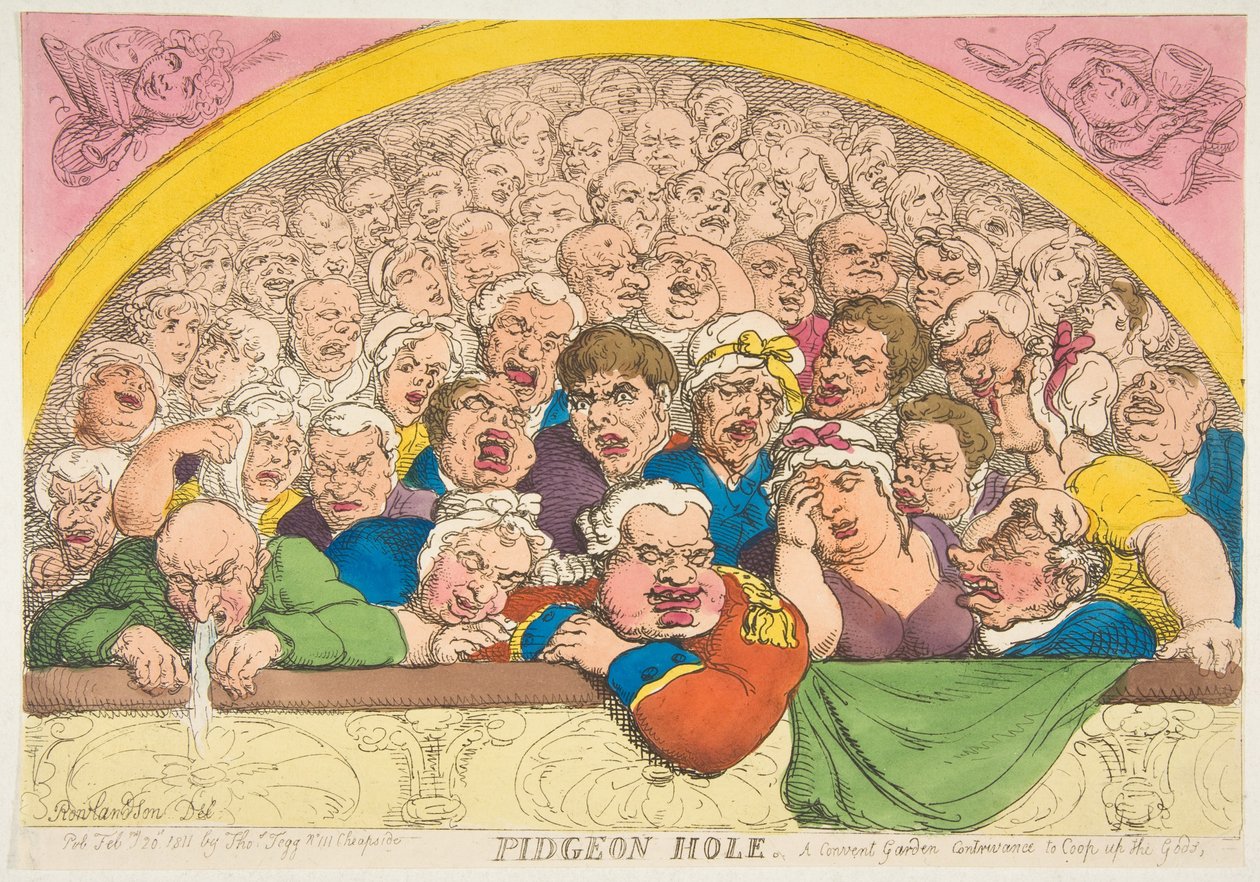 Holubí díra. A Convent Garden Contrivance to Cope up the Gods, 20. února 1811. od Thomas Rowlandson