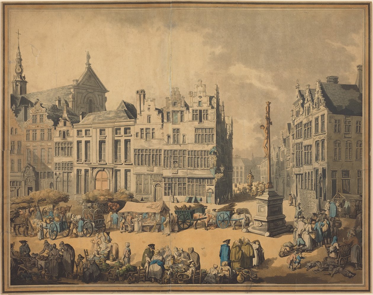 Náměstí Place de Meir v Antverpách od Thomas Rowlandson