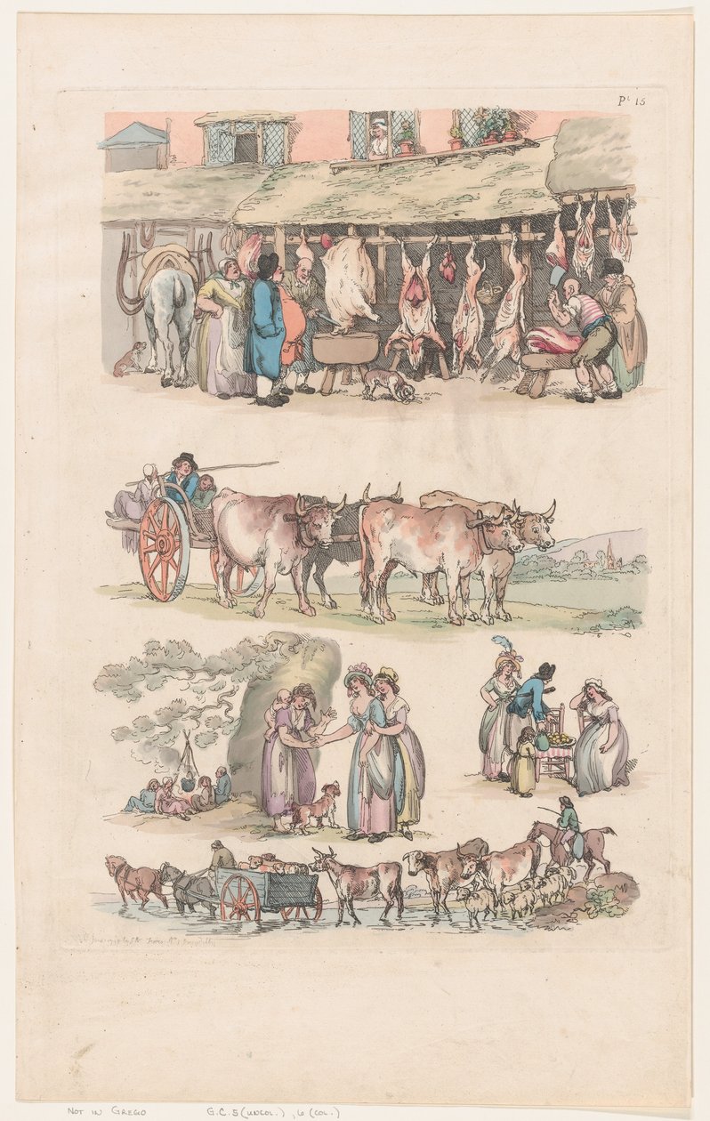 Deska 15, Obrysy obrazců, krajiny a dobytka...pro potřebu studujících, Ju..., 1. června 1790. od Thomas Rowlandson