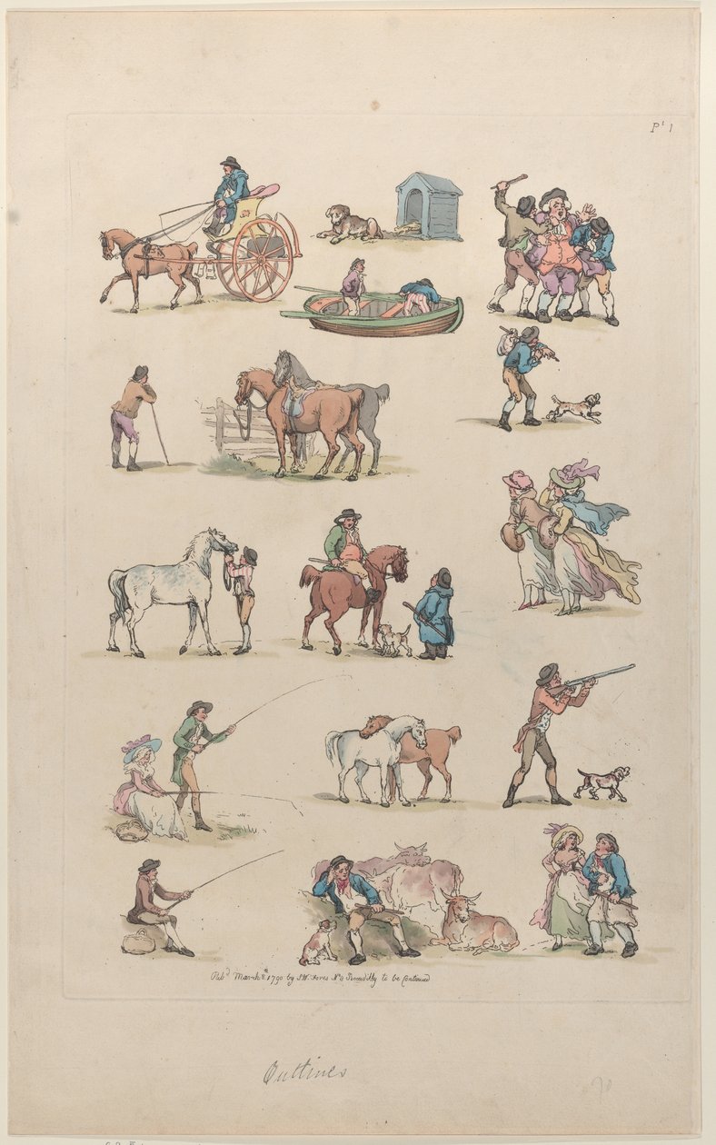Talíř 1, Obrysy obrázků, krajiny a dobytka...pro potřeby studentů, Ma..., 8. března 1790. od Thomas Rowlandson