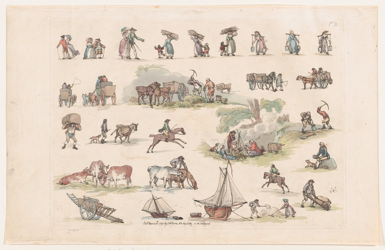 Talíř 2, Obrysy obrázků, krajiny a dobytka...pro potřeby studentů, Ma..., 8. března 1790. od Thomas Rowlandson