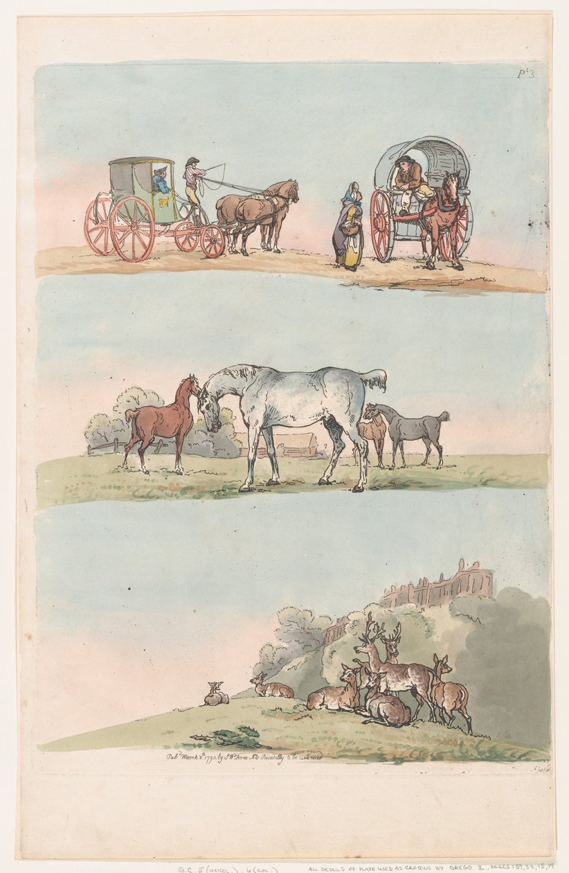 Talíř 3, Obrysy obrázků, krajiny a dobytka...pro potřeby studentů, Ma..., 8. března 1790. od Thomas Rowlandson