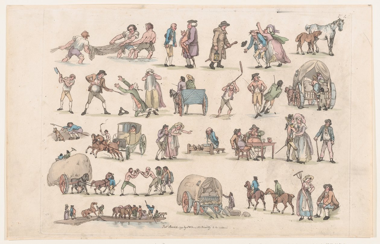 Talíř 4, Obrysy obrázků, krajiny a dobytka...pro potřeby studentů, Ma..., 8. března 1790. od Thomas Rowlandson