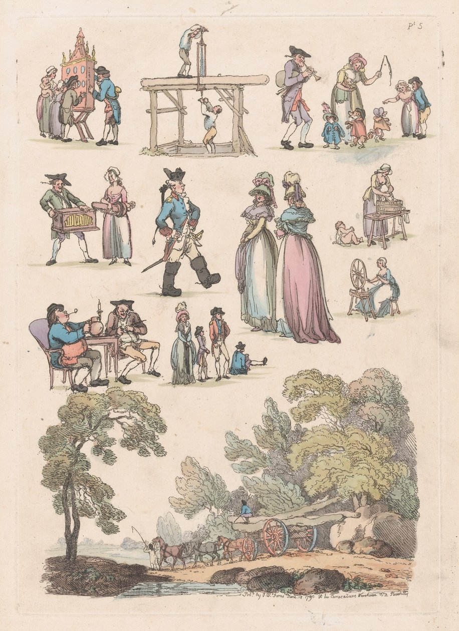 Talíř 5, Obrysy postav, krajiny a dobytka...pro potřeby žáků, Ju..., 18. června 1790. od Thomas Rowlandson