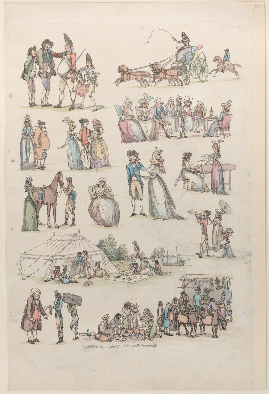 Deska 7, Obrysy obrazců, krajiny a dobytka...pro použití pro studenty, Ju..., 27. června 1790. od Thomas Rowlandson