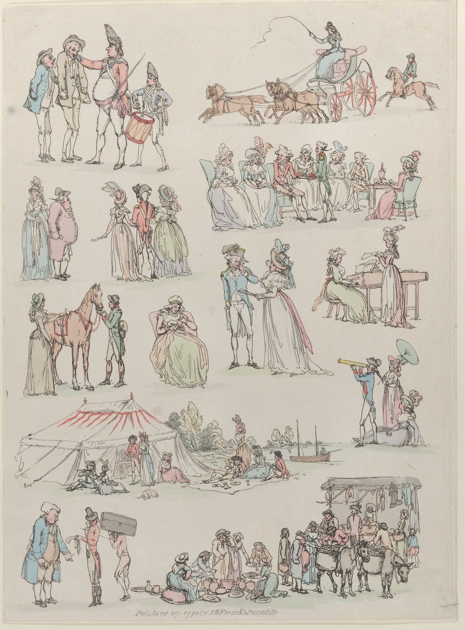 Deska 7, Obrysy obrazců, krajiny a dobytka...pro použití pro studenty, Ju..., 27. června 1790. od Thomas Rowlandson