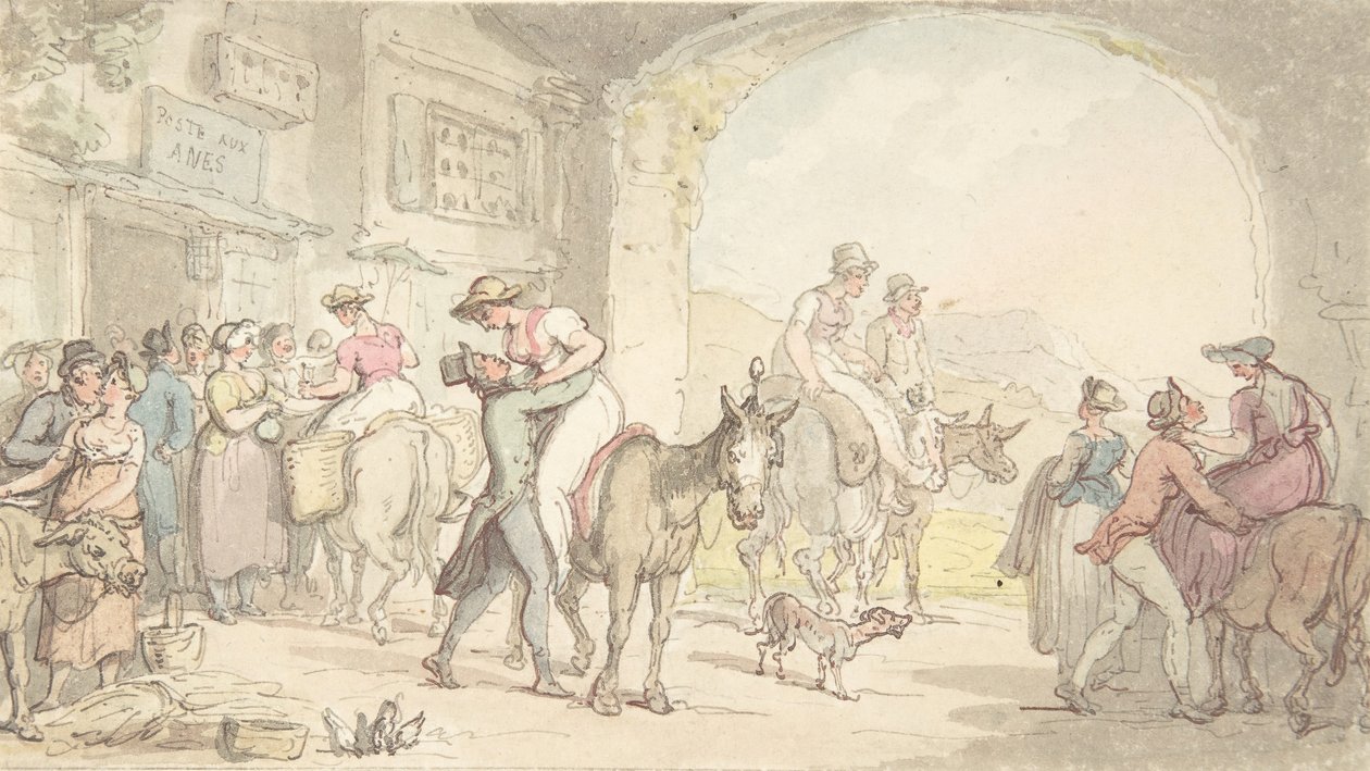Pleasure of Poste aux Anes, od Sentimental Travels, ca. 1821. od Thomas Rowlandson