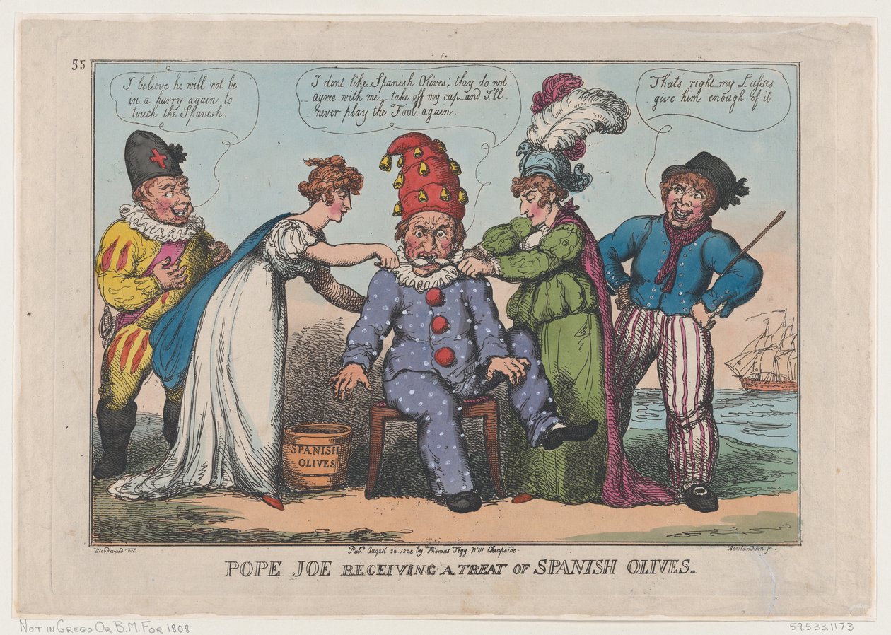 Papež Joe přijímá pochoutku ze španělských oliv, 23. srpna 1808, 23. srpna 1808. od Thomas Rowlandson