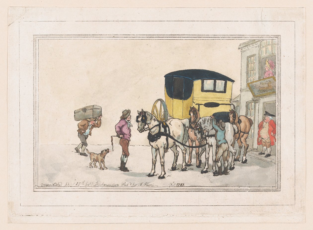 Post Boys a Post Horses v hotelu White Hart Inn, 15. prosince 1787, 15. prosince 1787. od Thomas Rowlandson