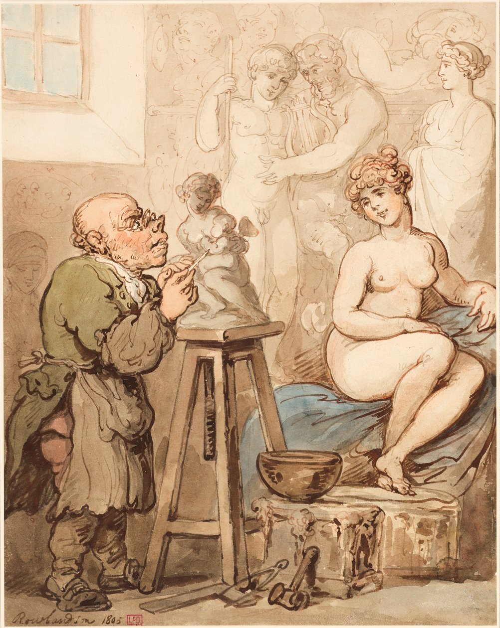 Příprava na Akademii — Starý Joseph Nollekens a jeho Venuše od Thomas Rowlandson