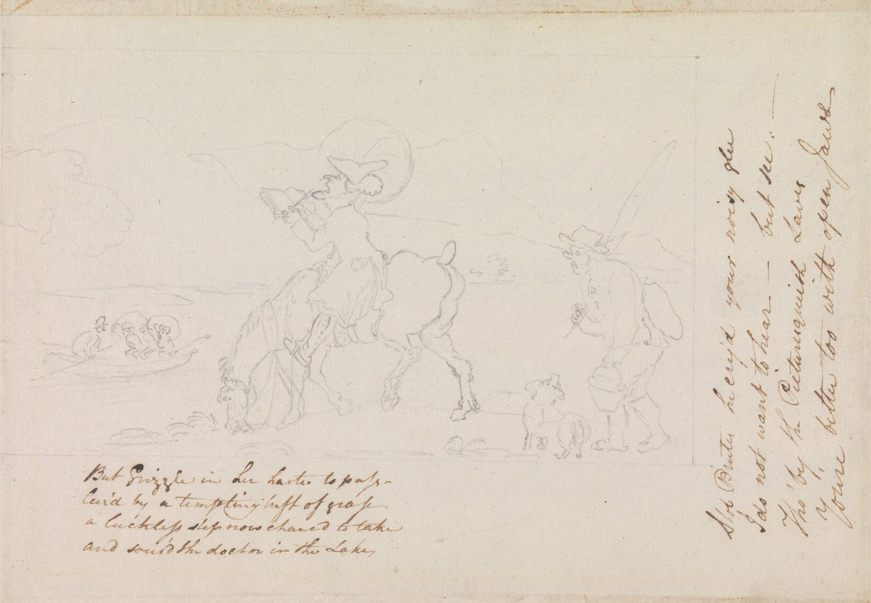 Přípravná skica k dílu „Dr. Syntax kreslí jezero“ od Thomas Rowlandson