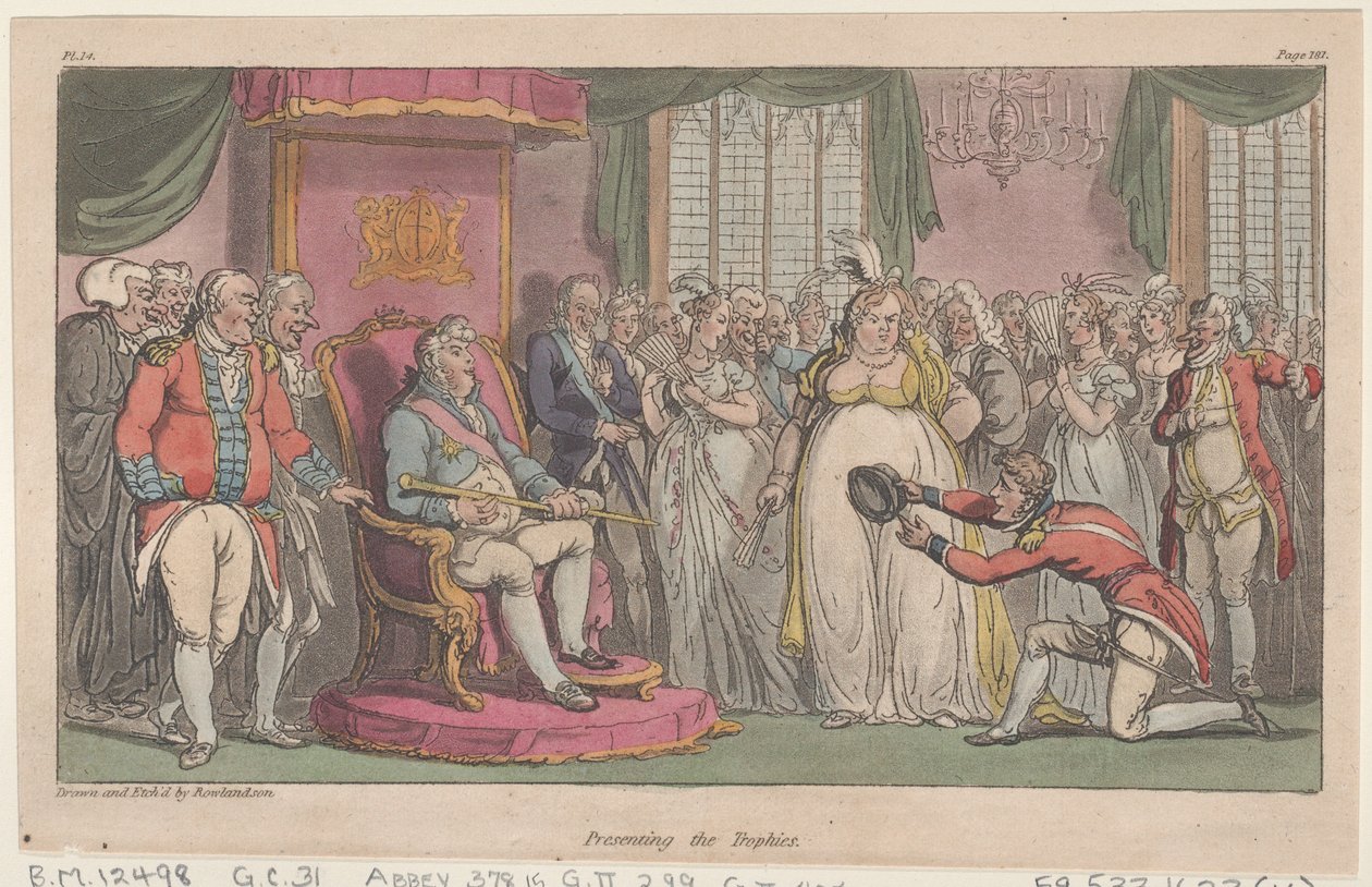 Předávání trofejí, z Vojenských dobrodružství Johnnyho Newcome, 1815., 1815. od Thomas Rowlandson