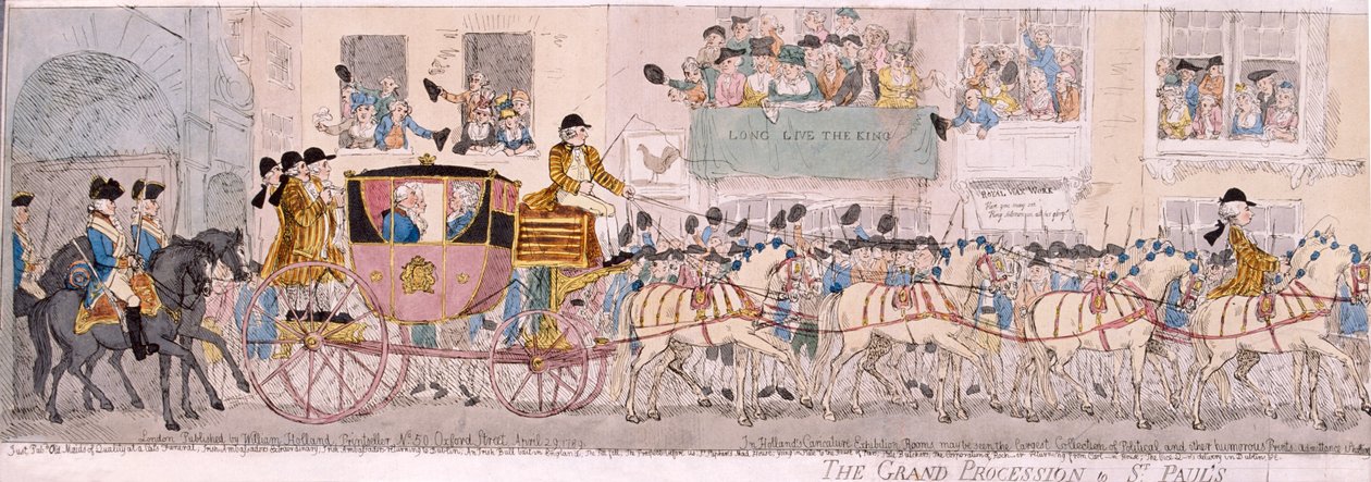 Průvod krále Jiřího III. a královny Charlotte do katedrály svatého Pavla, Londýn, 1789 od Thomas Rowlandson