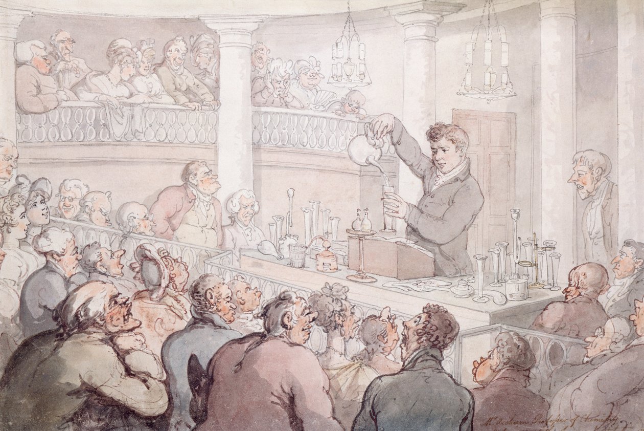 Profesor F Accum přednáší na Surrey Institute, Londýn, 1809 od Thomas Rowlandson