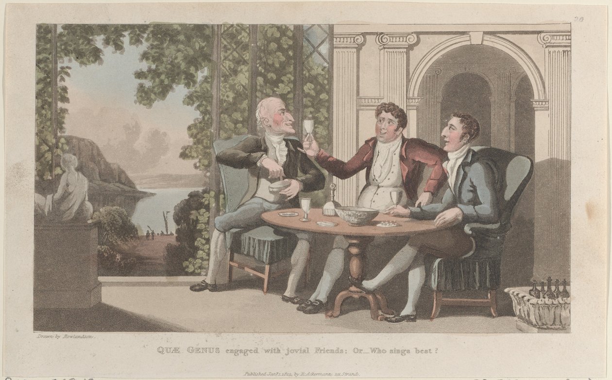 Quae Genus Engaged with Jovial Friends, Or-Who Sings Best, z The History o..., 1. ledna 1822. od Thomas Rowlandson