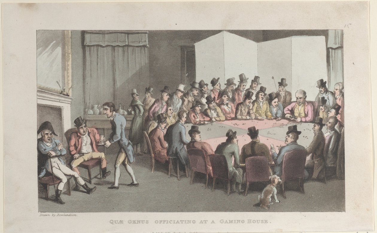 Quae Genus Officiating at a Gaming House, from The History of Johnny Quae Gen..., 1. listopadu 1821. od Thomas Rowlandson