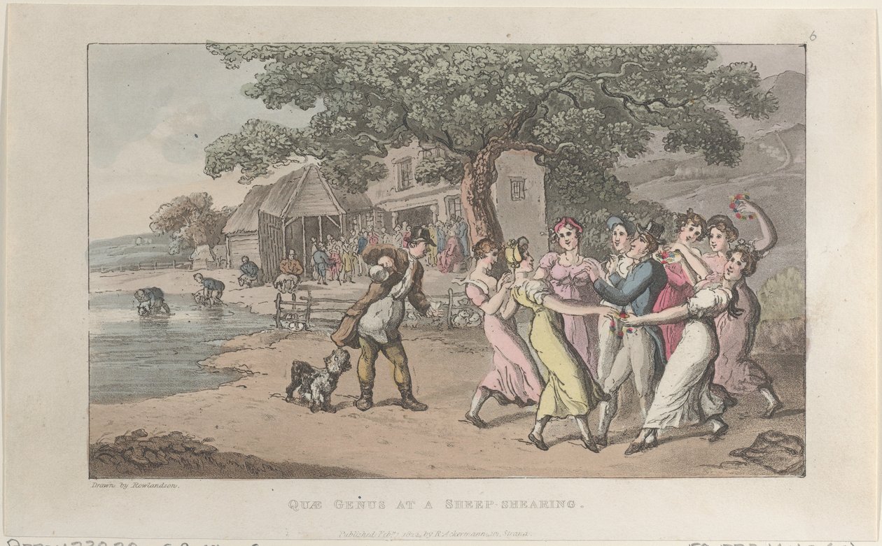 Quae Genus při stříhání ovcí, z Historie Johnnyho Quae Genus, The Li..., 1. února 1822. od Thomas Rowlandson