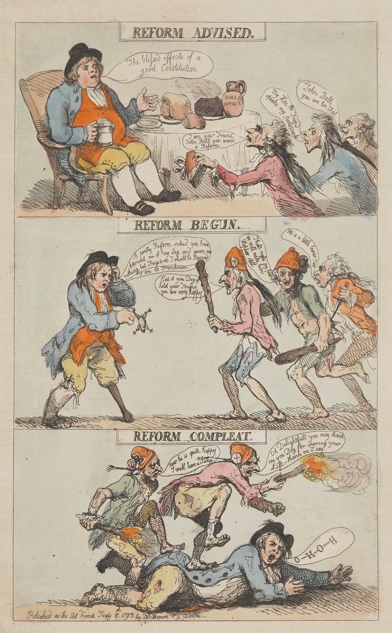 Reforma doporučena – reforma zahájena – reforma dokončena (úplná) od Thomas Rowlandson