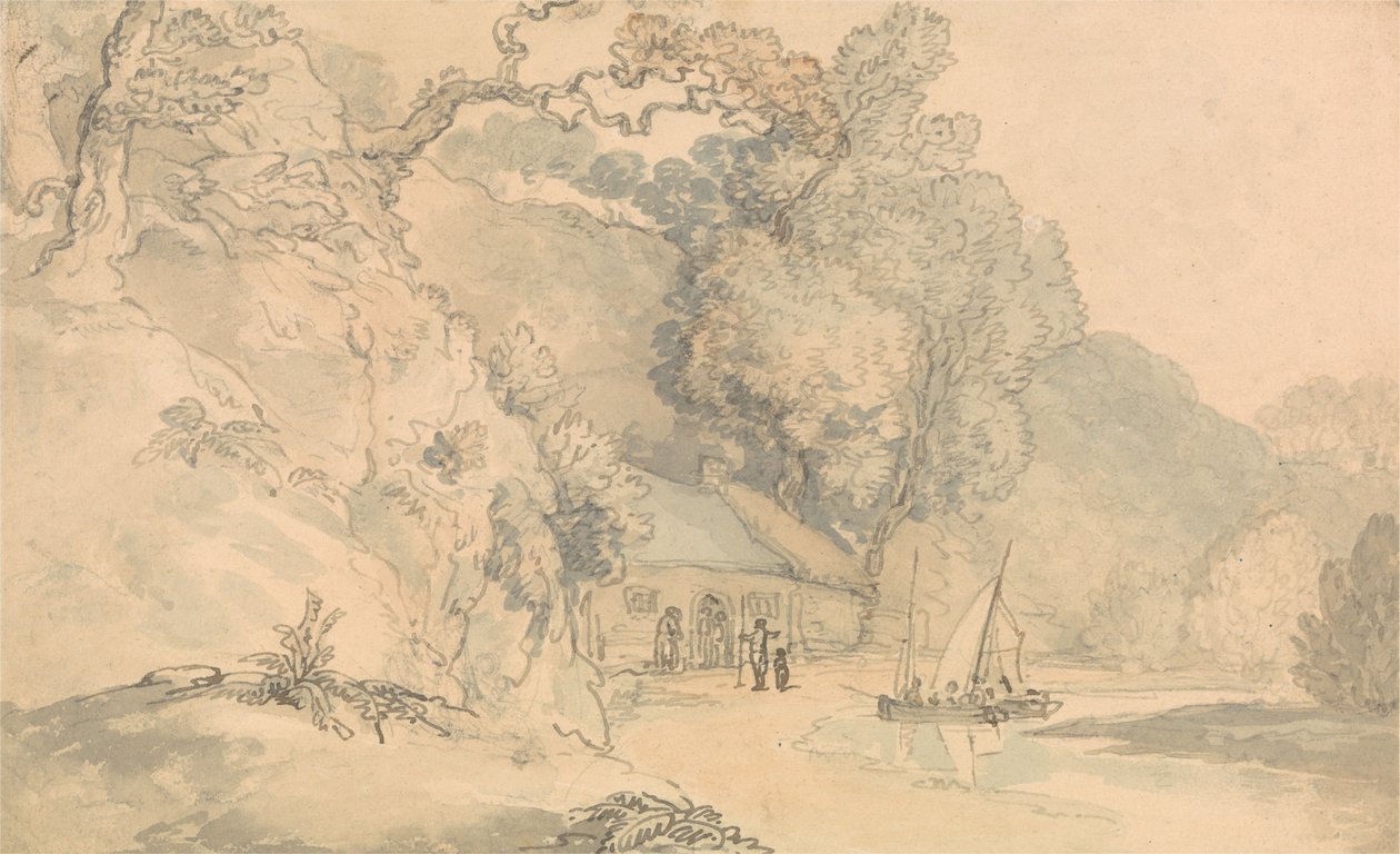 Scéna na řece s malými čluny od Thomas Rowlandson
