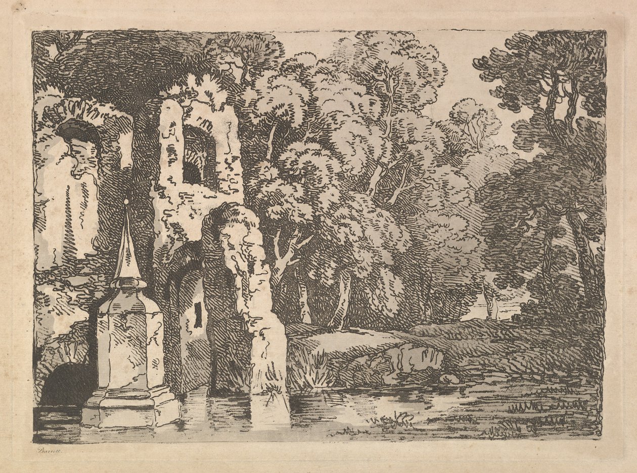 Ruiny vedle bazénu v zalesněné krajině, 1783-84. od Thomas Rowlandson