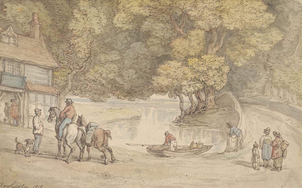 Venkovská scéna s řekou a mostem od Thomas Rowlandson