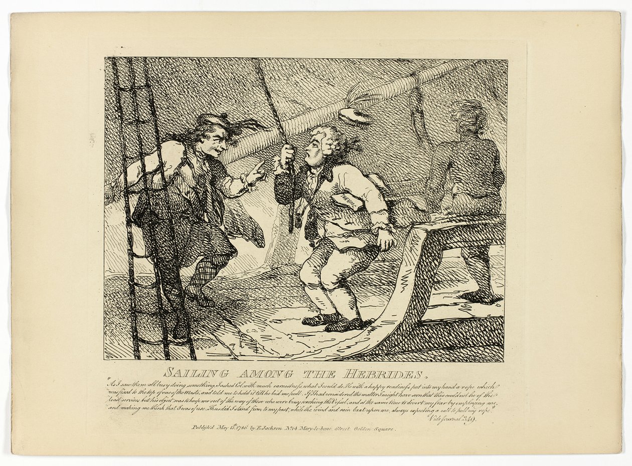 Plavba mezi Hebridy, z Boswellovy Cesty po Hebridech od Thomas Rowlandson