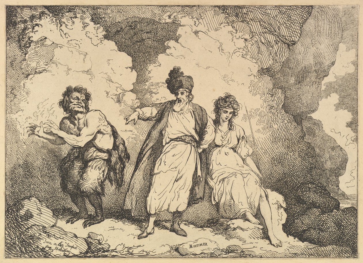 Scéna z bouře: Caliban, Prospero a Miranda, [1783-87] reedice 1801. od Thomas Rowlandson