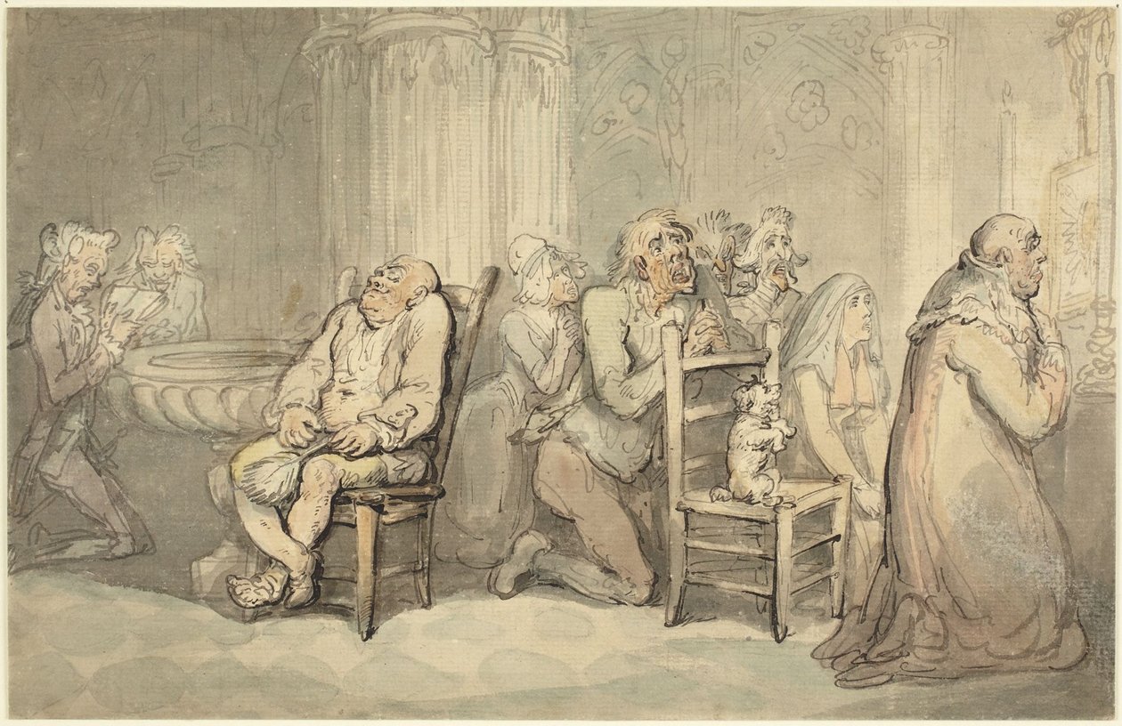 Scéna ve francouzském kostele od Thomas Rowlandson