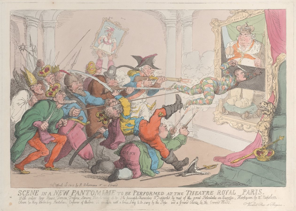 Scéna v nové pantomimě se bude hrát v Theatre Royal Paris, 12. dubna 1815, 12. dubna 1815 od Thomas Rowlandson
