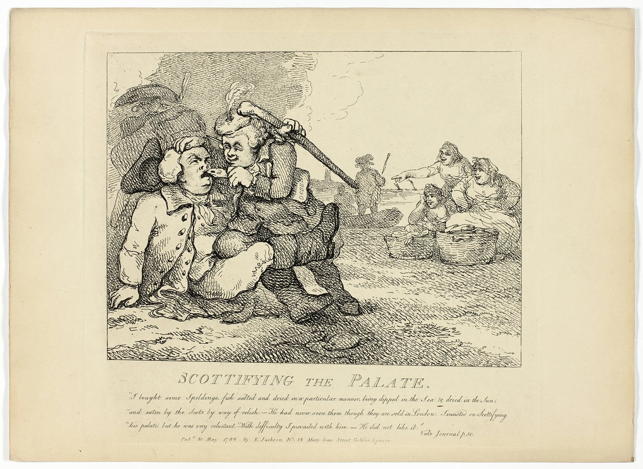 Scottifiying the Palate, z Boswellovy cesty po Hebridách od Thomas Rowlandson