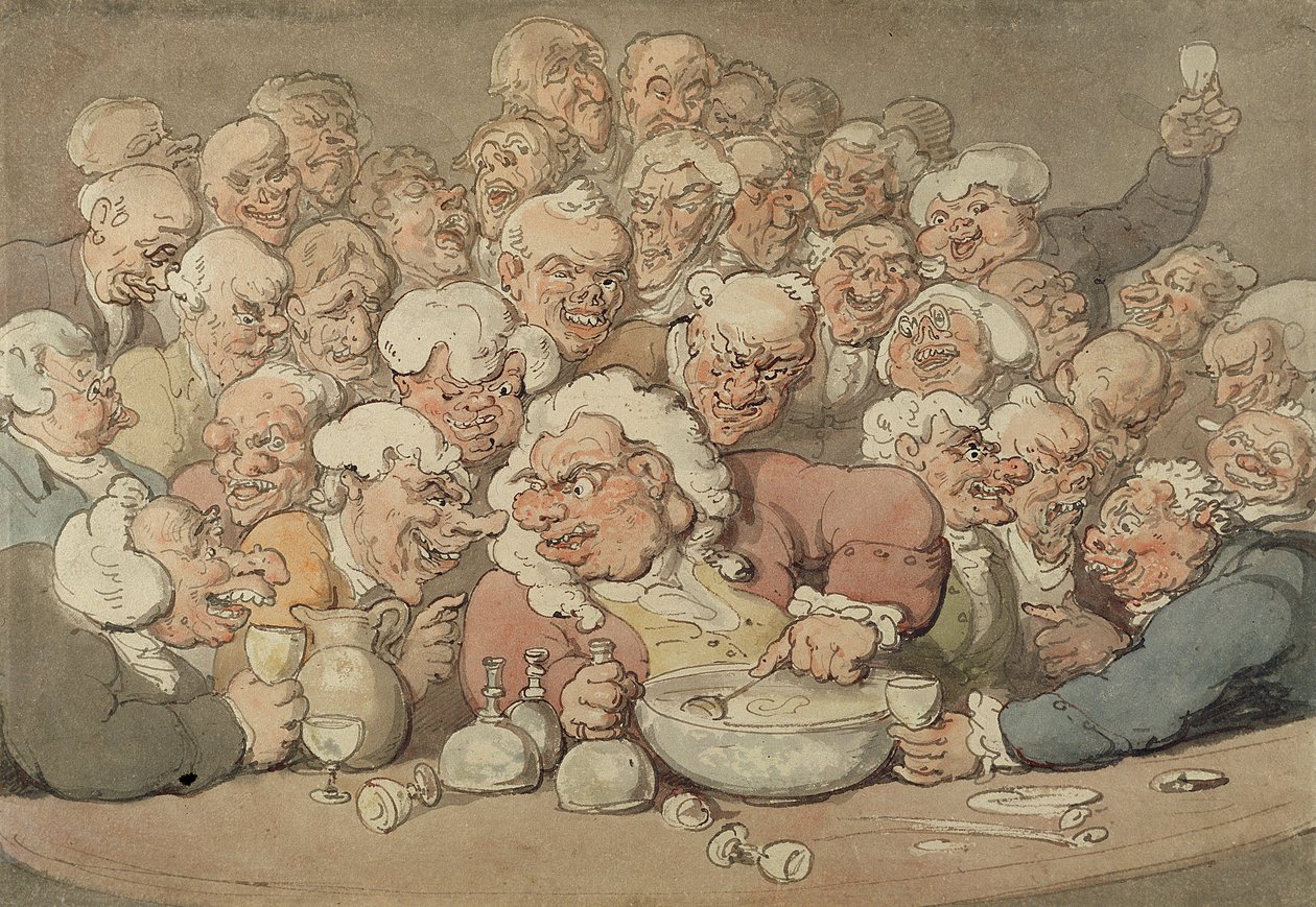 Serving Punch, cca 1815-20 (pero, inkoust a akvarel přes tužku na papíře) od Thomas Rowlandson