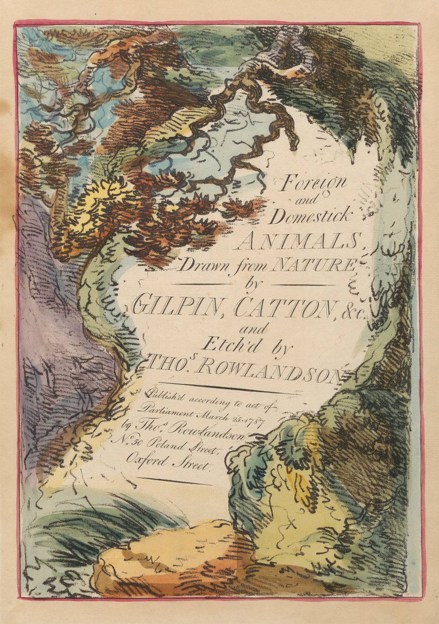 Sada osmi kusů s titulní stranou. "Cizí a domácí zvířata." 1. Pavián od Thomas Rowlandson