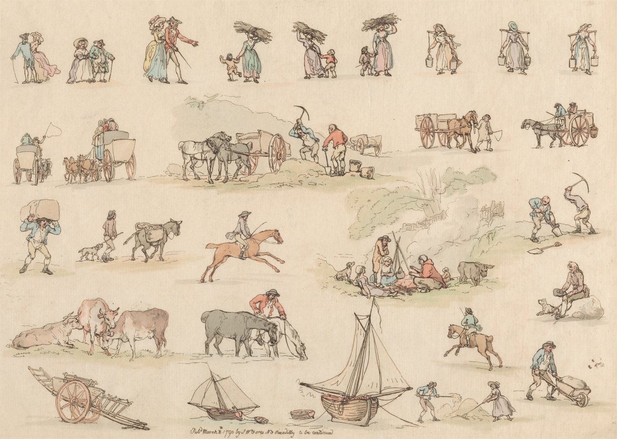 Sada šestnácti: Obrysy postav a krajiny od Thomas Rowlandson