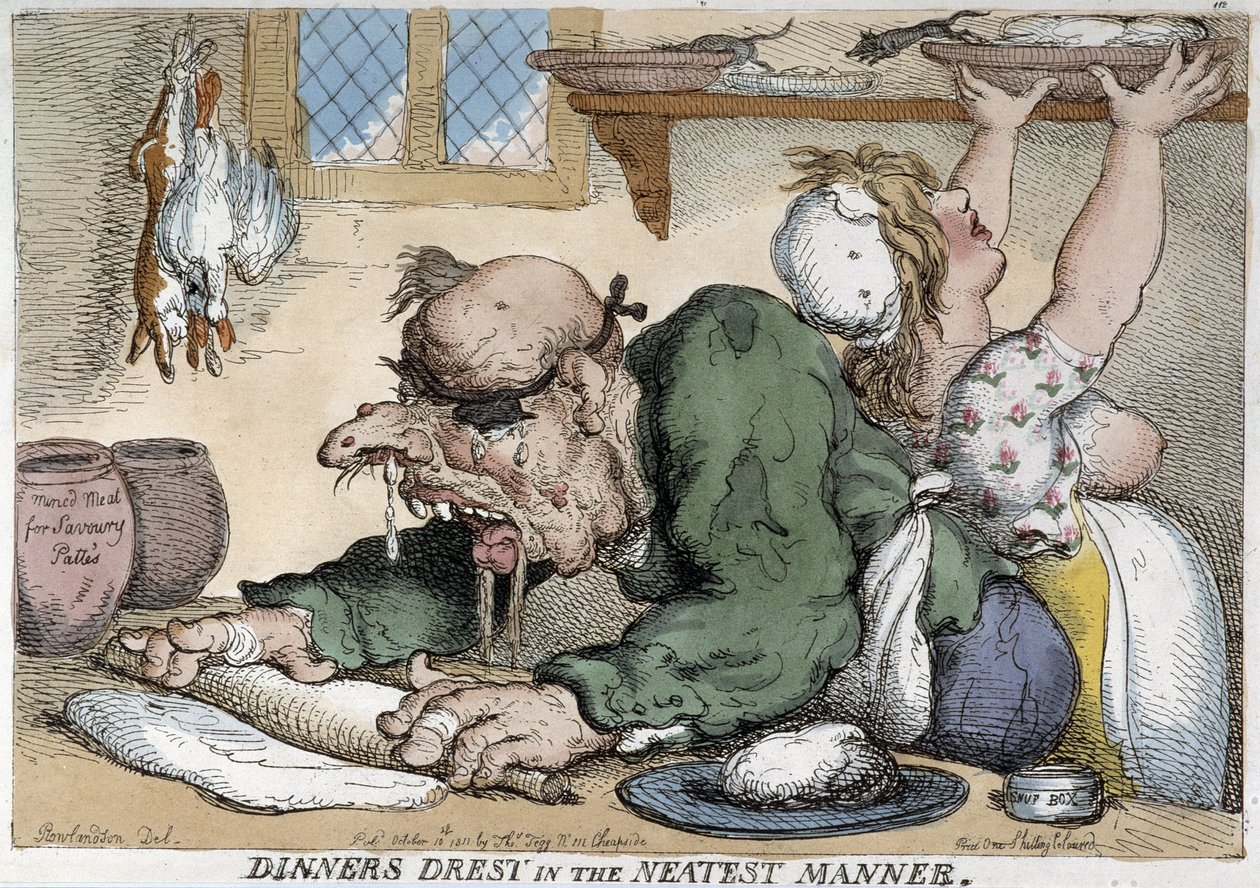 Nemocný muž připravuje jídlo - Cartoon od Rowlandson od Thomas Rowlandson