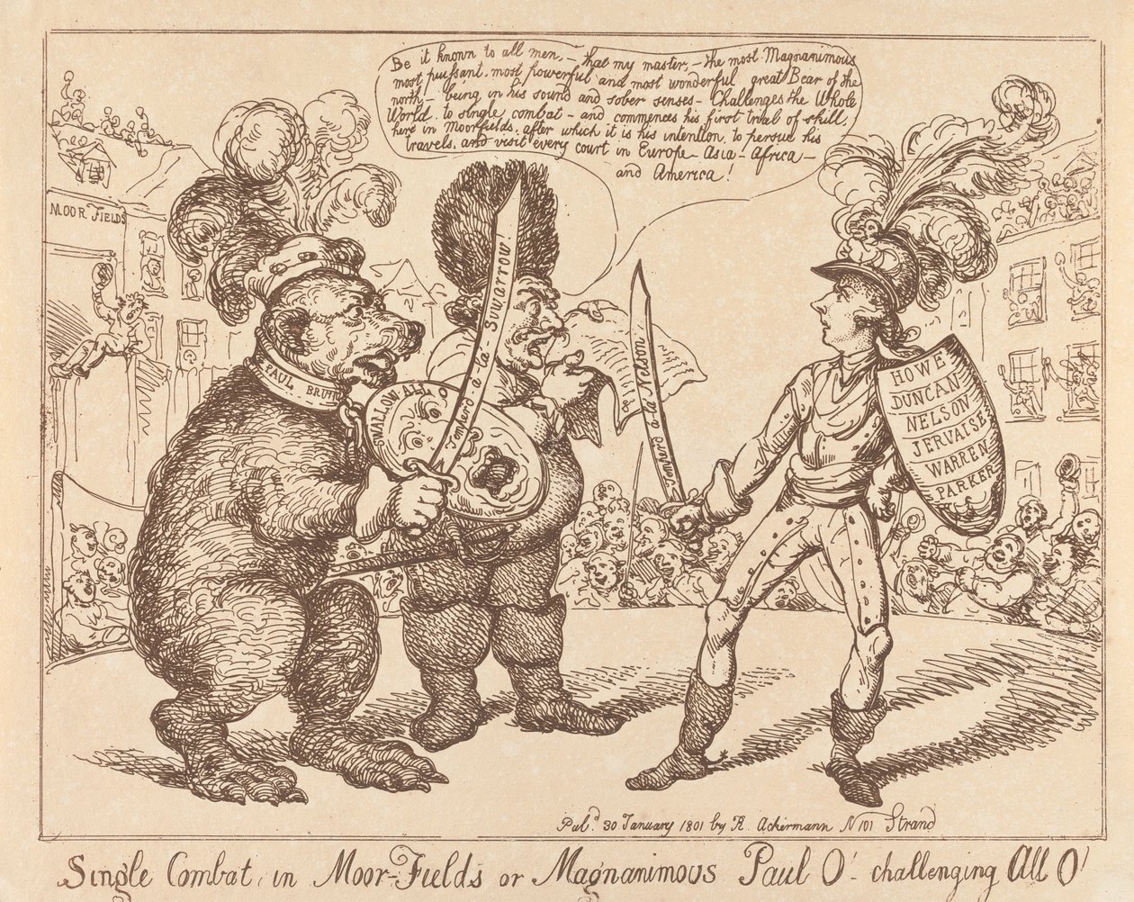 Souboj jeden na jednoho v moorských polích, aneb Velkorysý Paol vyzývá všechny od Thomas Rowlandson