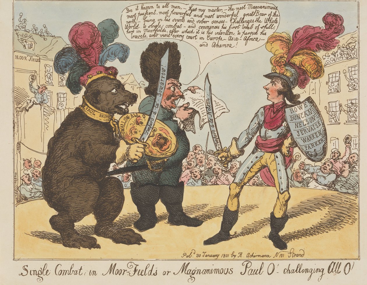 Souboj v Moorfields, aneb Velkorysý Paul O! – Vyzývá všechny O! (z: Caricature, sv. 4) od Thomas Rowlandson