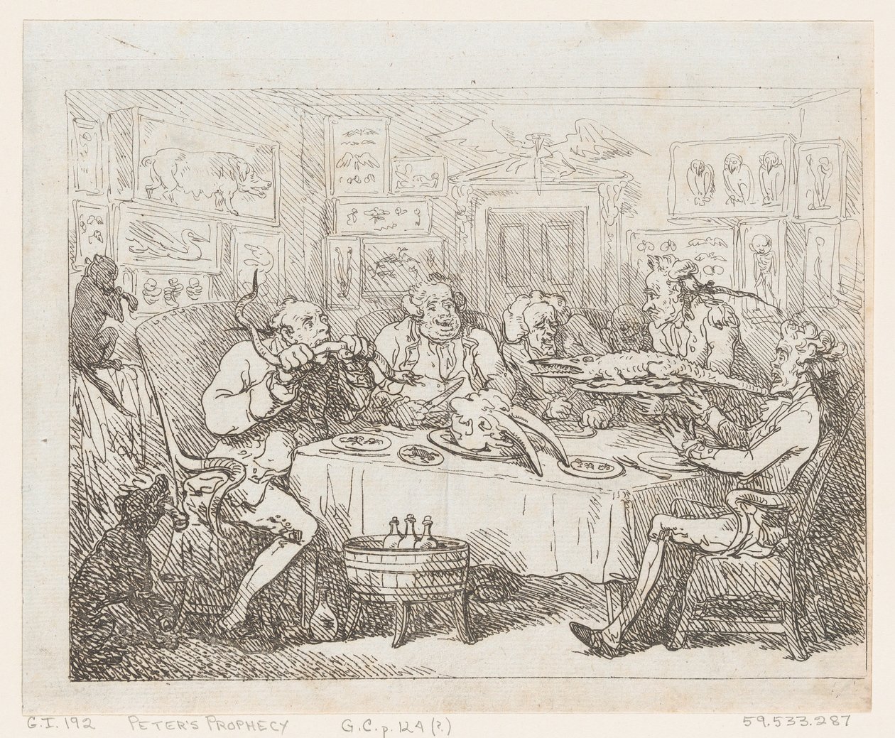Sir Joseph Banks se chystá sníst aligátora „The Fish Supper“, 1788 nebo později., 1788 nebo později. od Thomas Rowlandson
