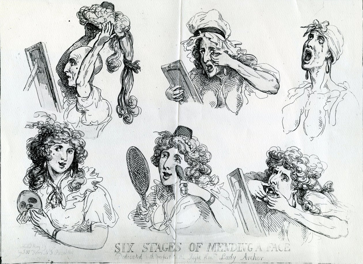 Šest fází opravy obličeje od Thomas Rowlandson