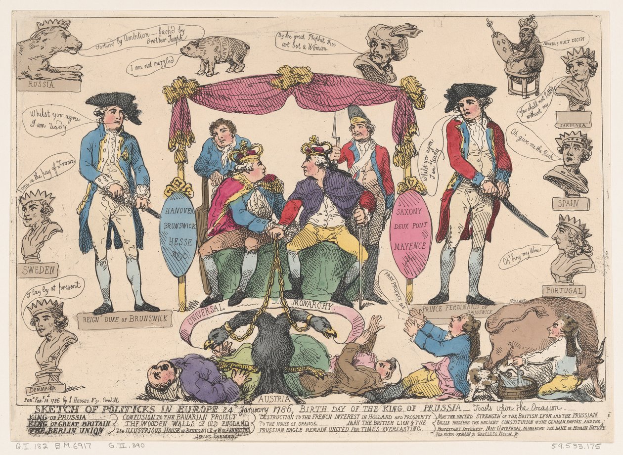 Náčrt politiky v Evropě, narozeniny pruského krále, 10. února 1786., 10. února 1786 od Thomas Rowlandson